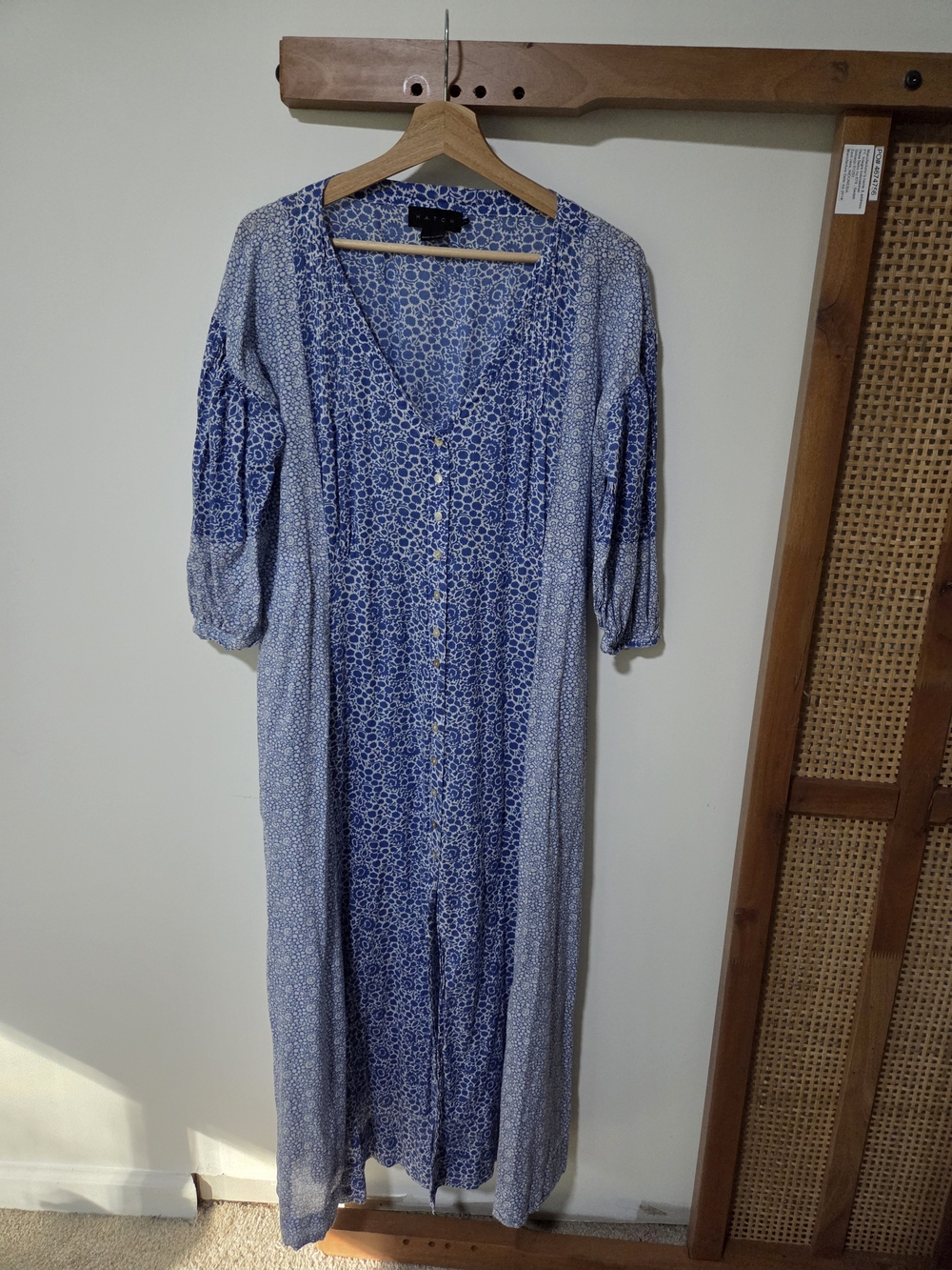 HATCH Mixed Floral Button-Front Maxi Dress – Size 1 – Blue & White Floral